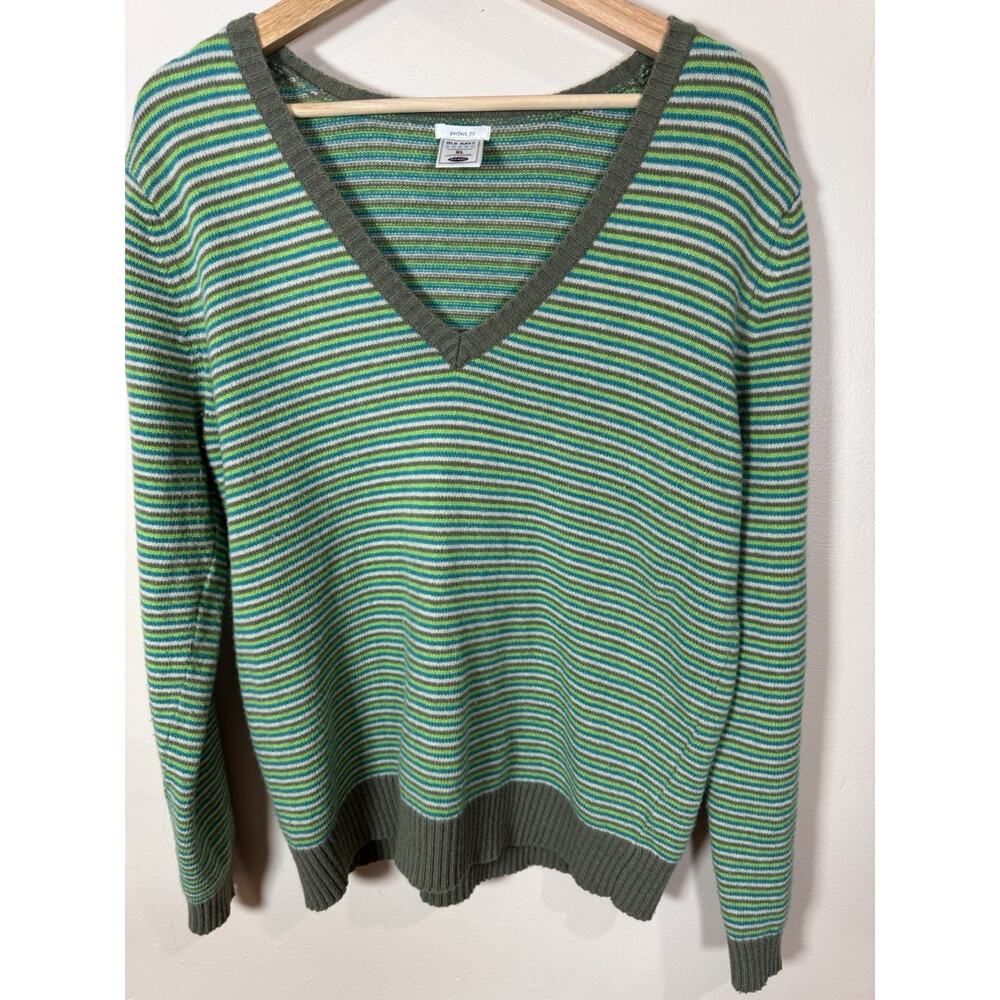 VTG Y2K 90s Old Navy Striped Sweater Womens XL Lambswool Multicolor Academia